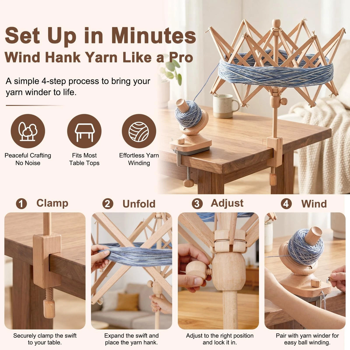 Wooden Yarn Swift for Knitting and Crocheting (Foldable)