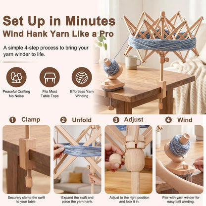 Wooden Yarn Swift for Knitting and Crocheting (Foldable)