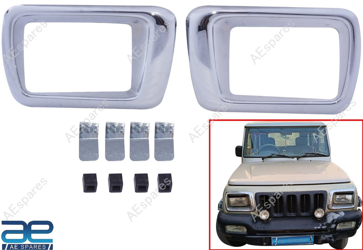 Set of 2 Chrome Headlight Bezels for Mahindra Bolero Maxi Truck (0028651, 0028652)