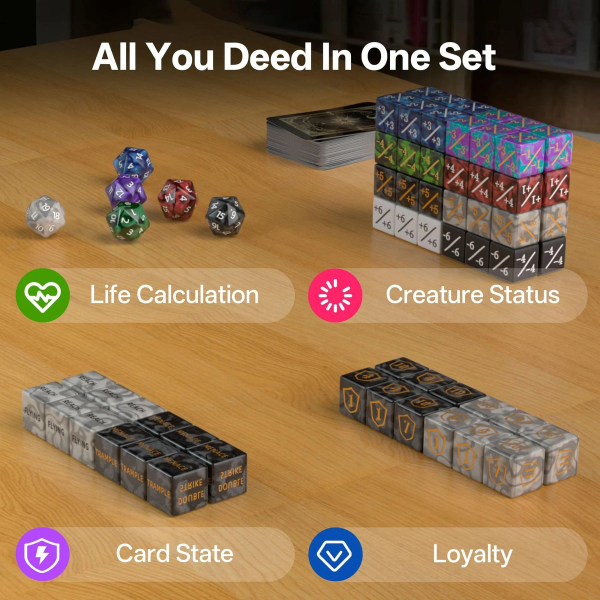 84-Piece MTG Dice Set with Life Counters and Ability Tokens