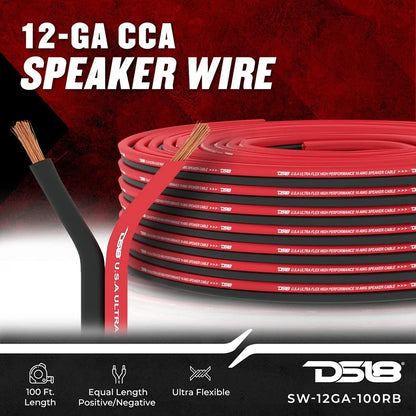 12-GA Ultra Flex Speaker Wire for DS18 (100FT, Red and Black)