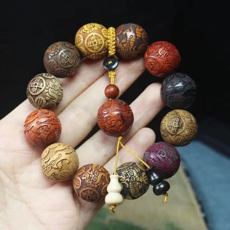 Sandalwood Beaded Bracelet for Unisex (Carved Prayer Wood)