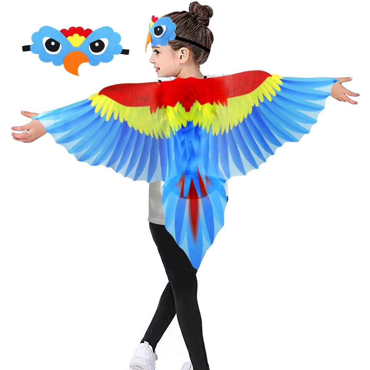 Parrot Wings Costume for Kids with Headbands, Large, Blue