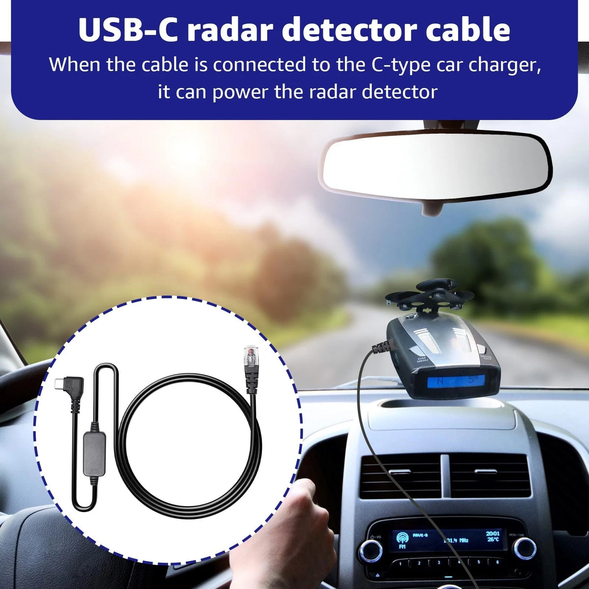 USB-C to RJ11 Power Cord for Radar Detector (4.92FT) - Black