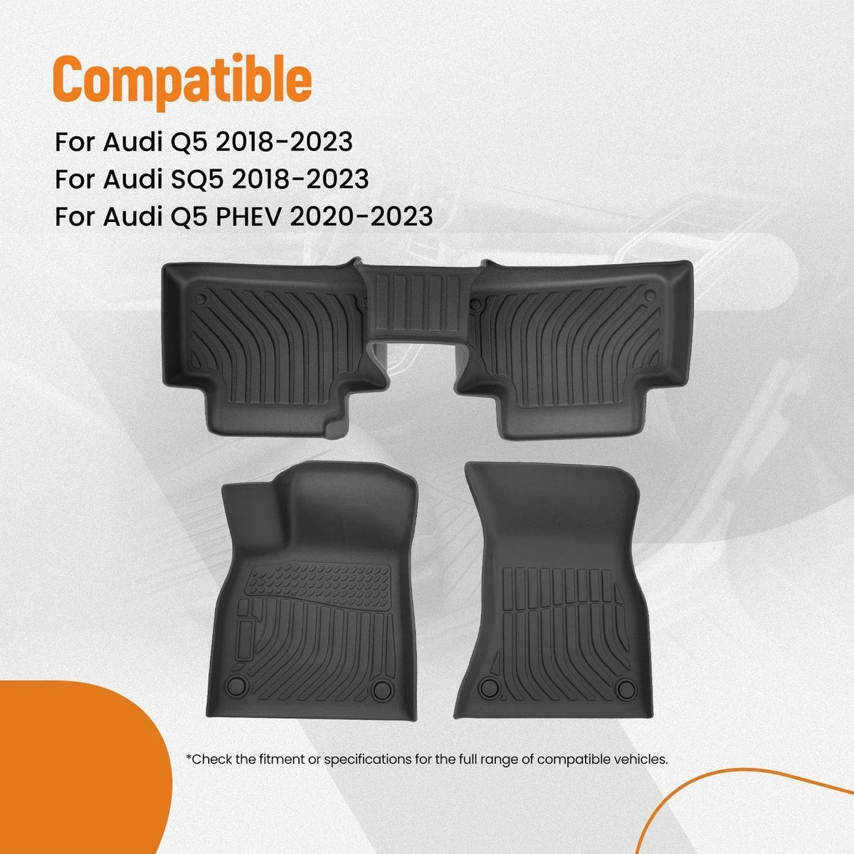 Set of 2 Black TPE Floor Mats for Audi SQ5 (2018–2023) Waterproof Liners