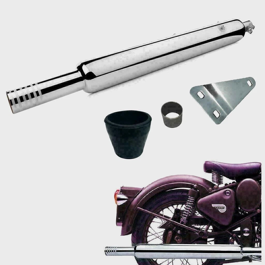 Chrome Long Silencer Exhaust for Royal Enfield Bullet 500cc 350cc