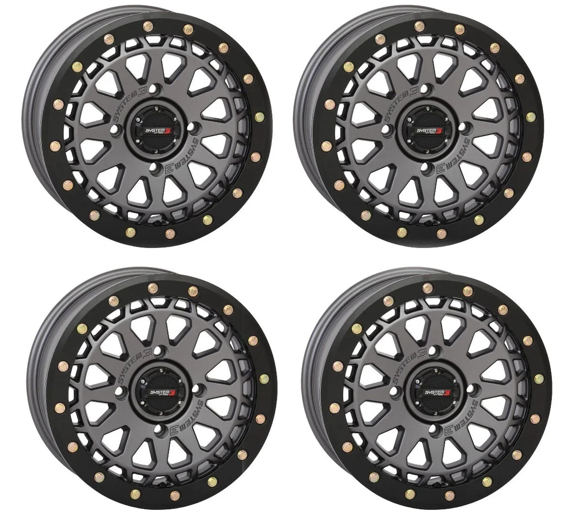 Set of 4 Beadlock Wheels for Maverick X3 (15x7, 4/137, SB-6, Gunmetal Gray)