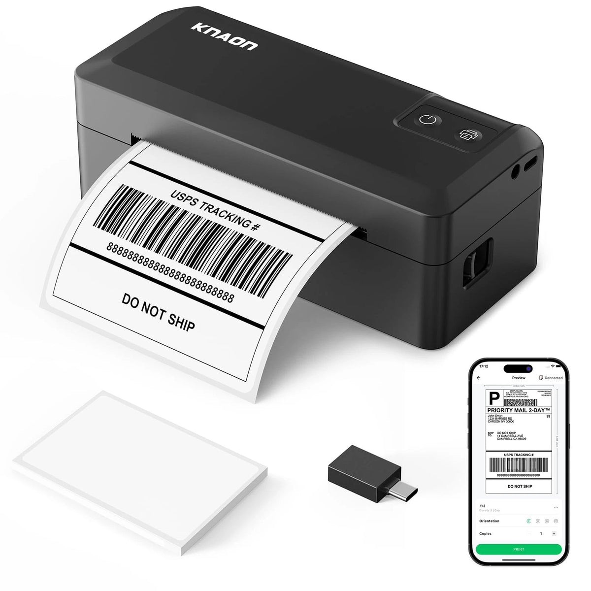 4x6 Thermal Label Printer for KNAON Shipping (Portable, Black)