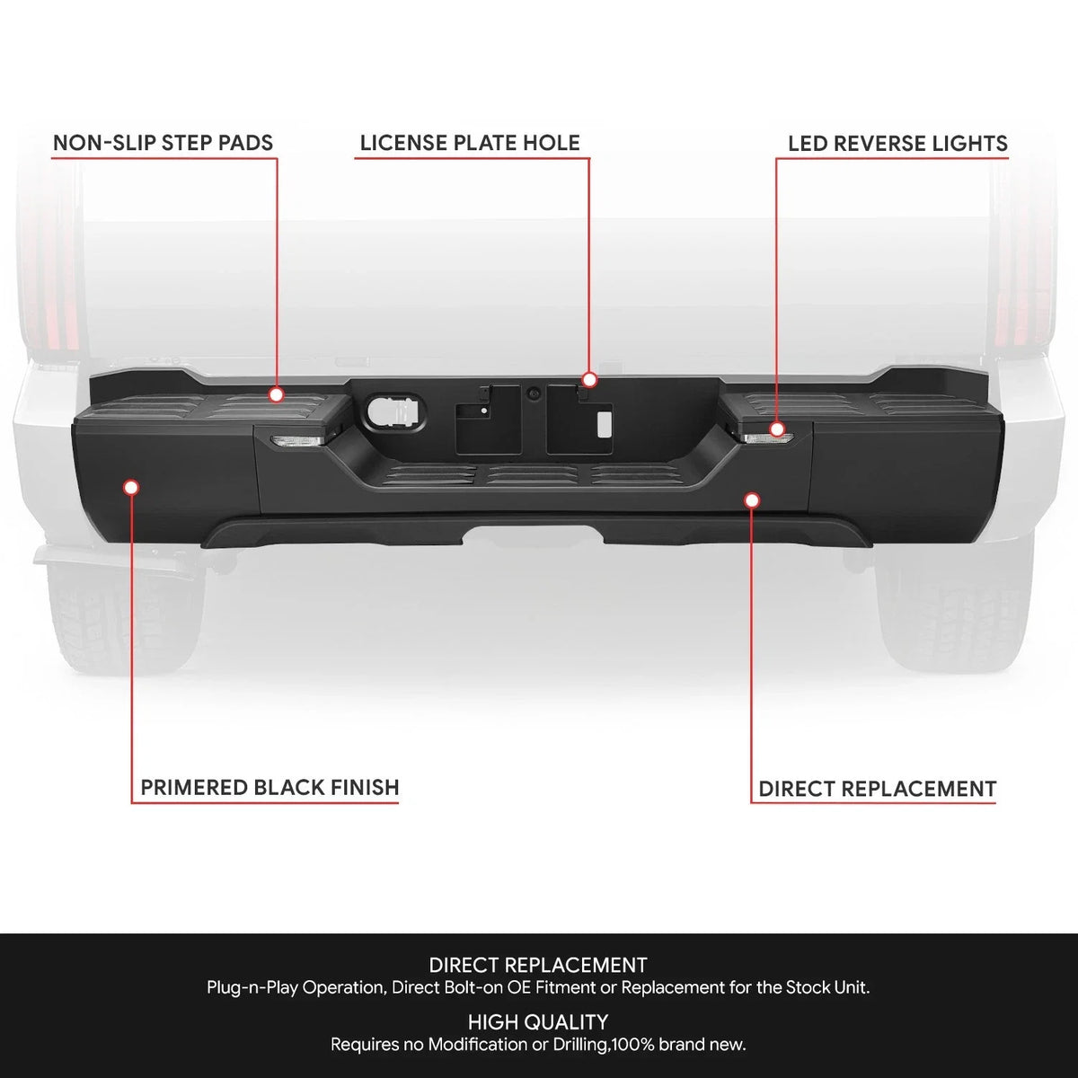 Rear Step Bumper for Toyota Tundra (2022–2026) Black w/o Sensor Holes