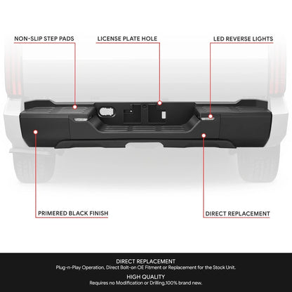 Rear Step Bumper for Toyota Tundra (2022–2026) Black w/o Sensor Holes