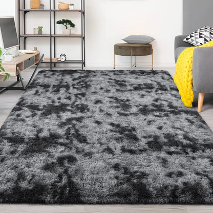 4x6 Feet Tie-Dyed Dark Grey Shaggy Area Rug for Living Room
