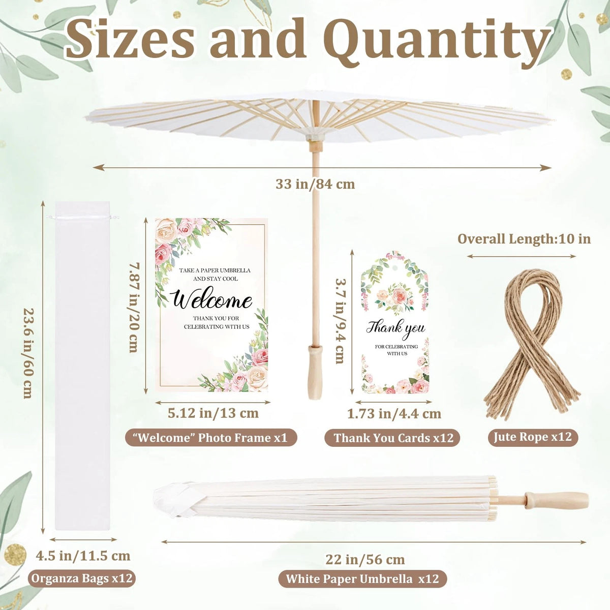 Set of 12 White Paper Parasols for Wedding (Chinese Japanese)