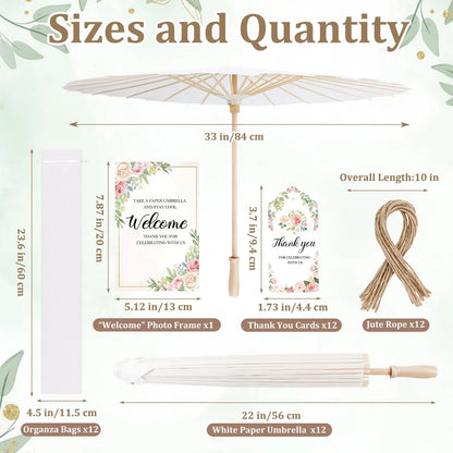 Set of 12 White Paper Parasols for Wedding (Chinese Japanese)