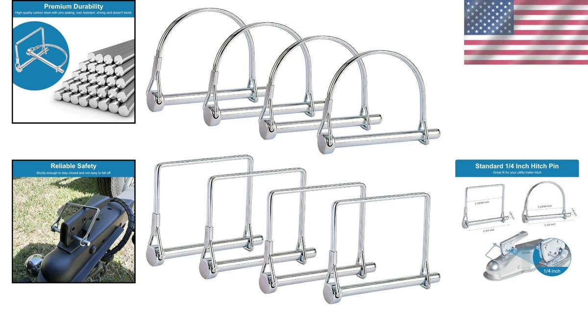 8PC Trailer Hitch Pins for Secure Towing (Standard 1/4 Inch)