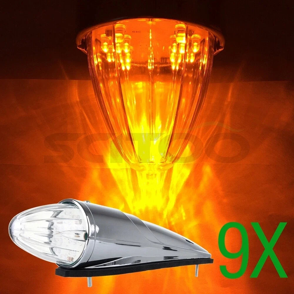 9PCS Clear LED Lens Side Marker Lights for Western Star Peterbilt Mack Kenworth
