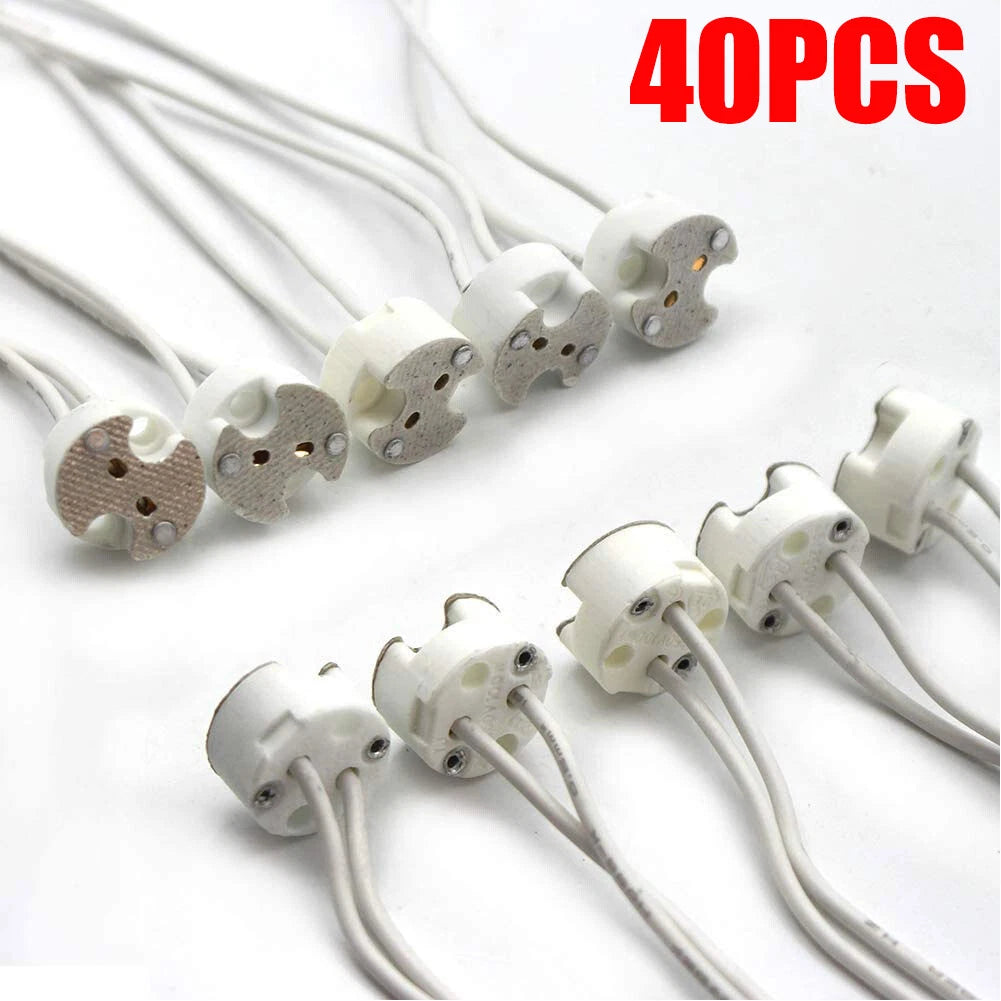 Set of 40 MR16, GU5.3, G4, MR11 Bi-Pin Socket Base Ceramic, Wire 5.9"