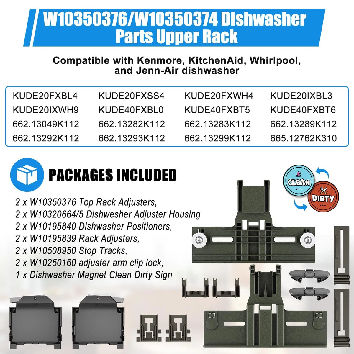 12X Dishwasher Top Rack Parts for (W10350376, W10350374)
