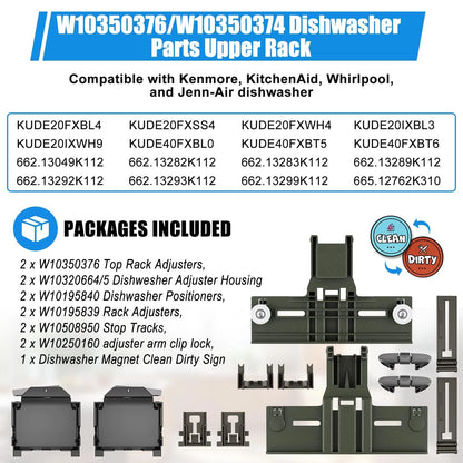 12X Dishwasher Top Rack Parts for (W10350376, W10350374)