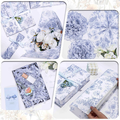 Floral Tissue Paper Bulk Set of 20x14 Inches - Blue and White