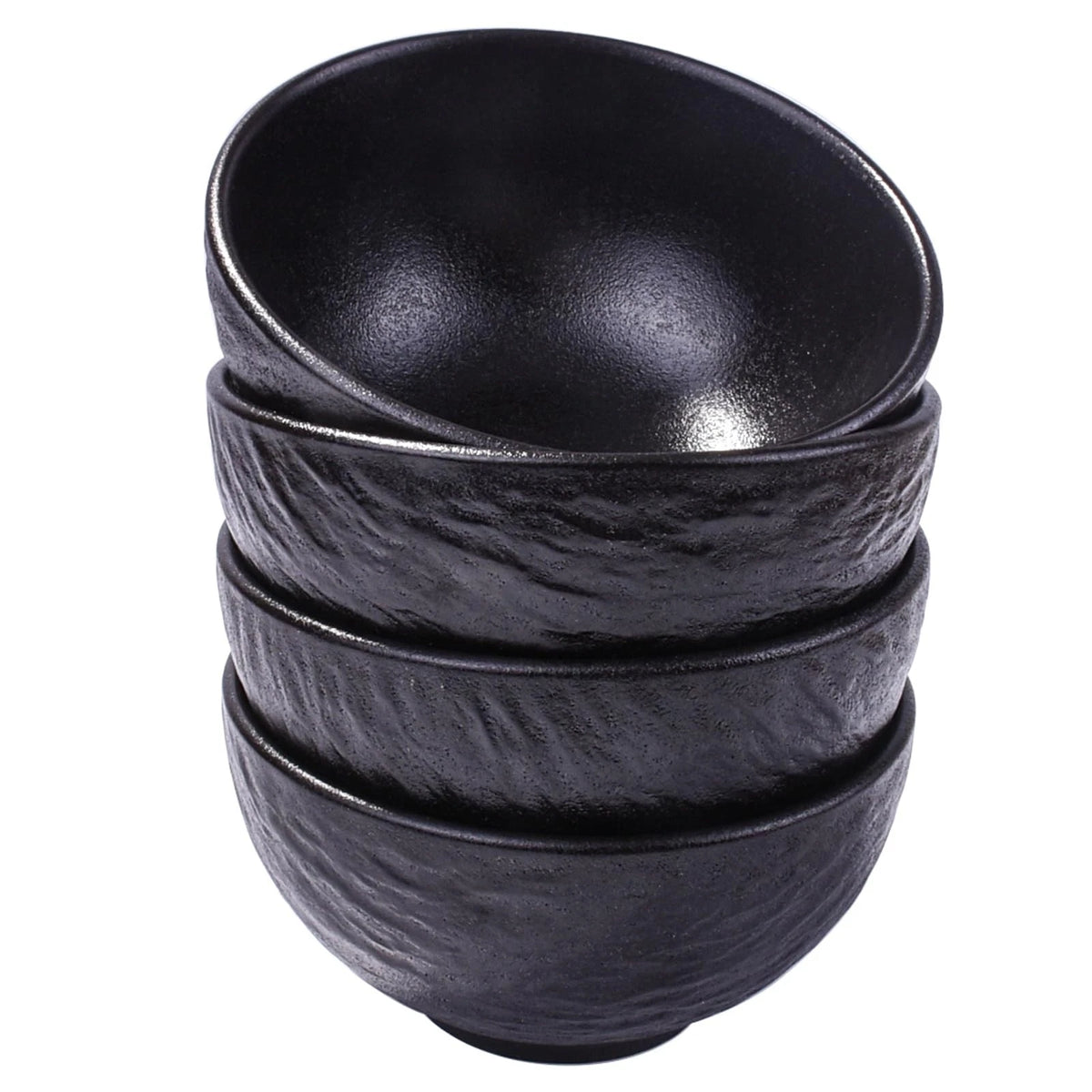 Set of 4 Ceramic Rice Bowls for Japanese Sushi (4.5 Inch, Black)