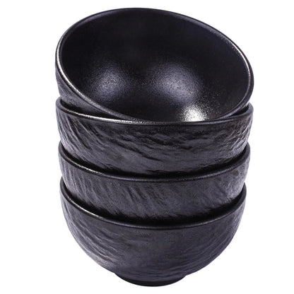 Set of 4 Ceramic Rice Bowls for Japanese Sushi (4.5 Inch, Black)