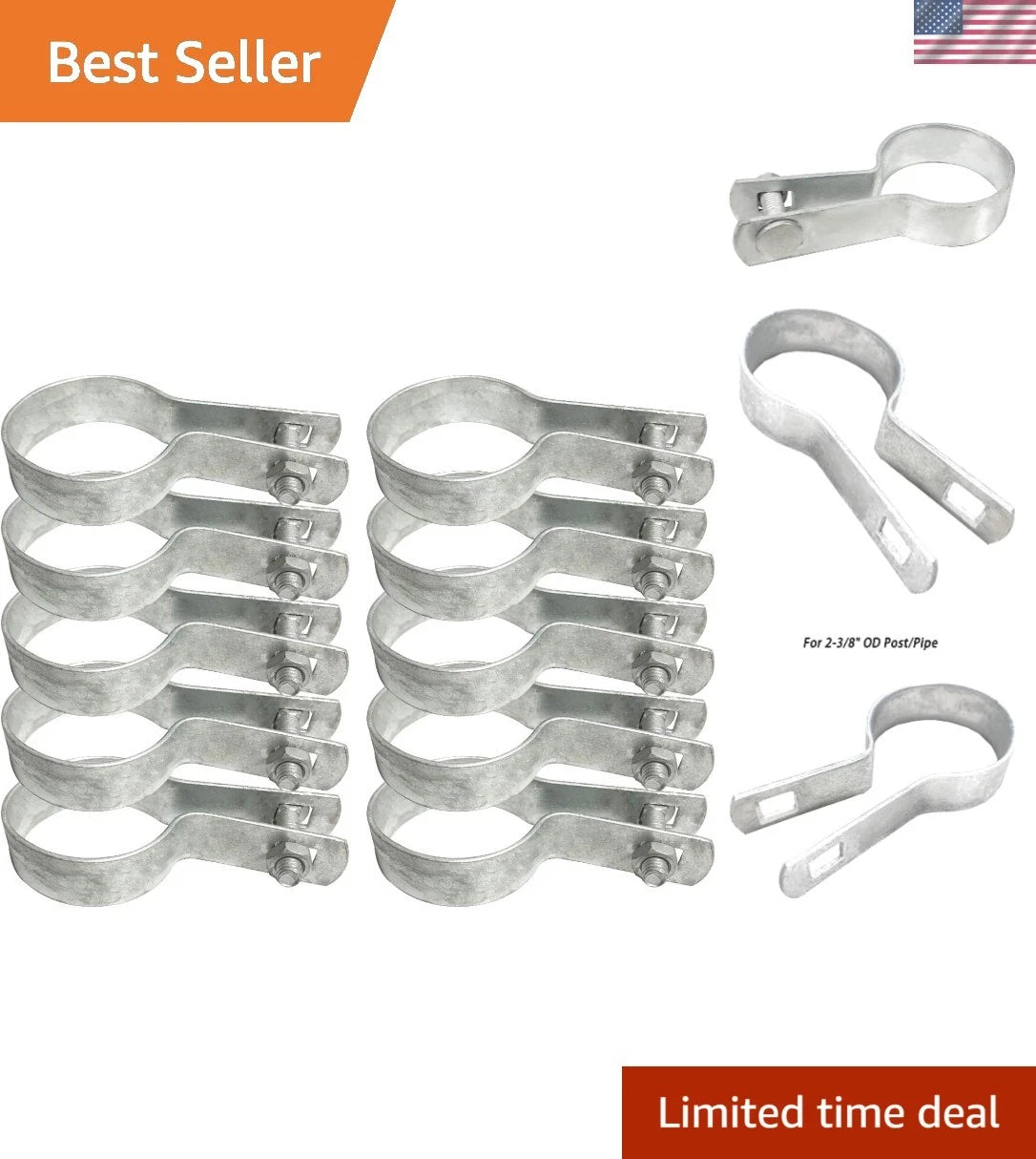 Set of 10 Galvanized Steel Tension Bands for Chain Link Fences 2-3/8" O.D.