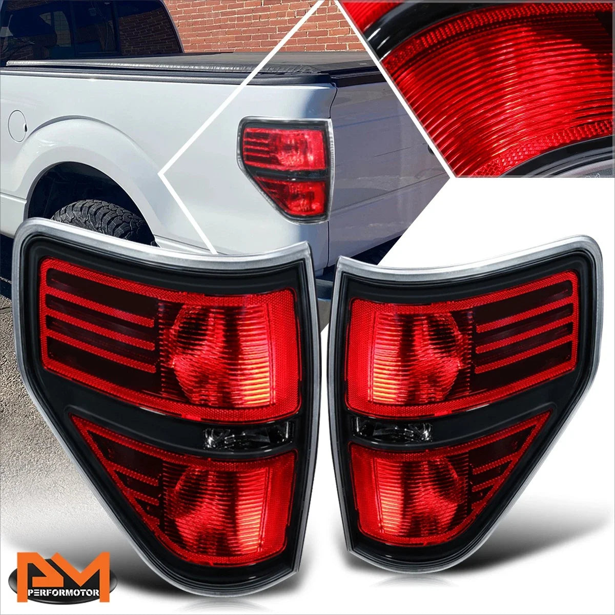 Pair Red Lens Tail Brake Light Stop Lamp for Ford F-150 (2009–2014)