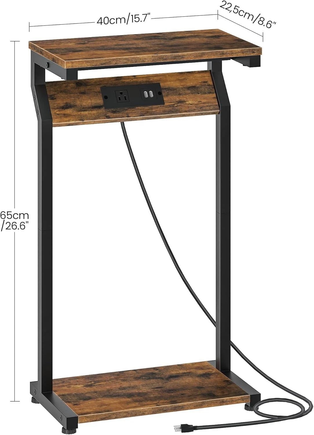 Narrow Side Table for CHOEZON (15.7"L x 8.6"W x 26.6"H, Rustic Brown)
