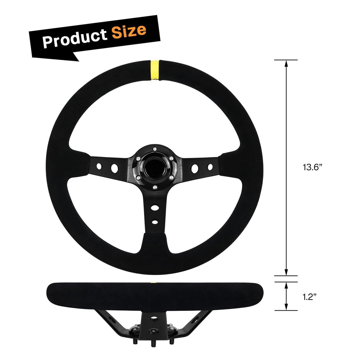 13.6" Suede Racing Steering Wheel with Horn Button for Universal Fit