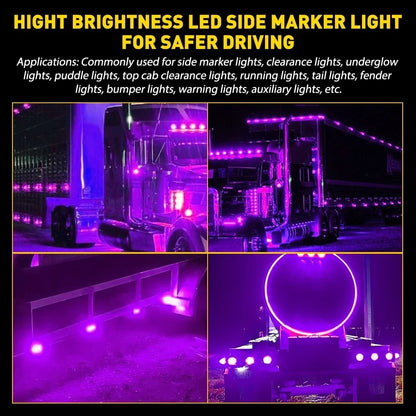 2X Purple Flash LED Round Marker Lights for Heavy Duty Truck Trailer V