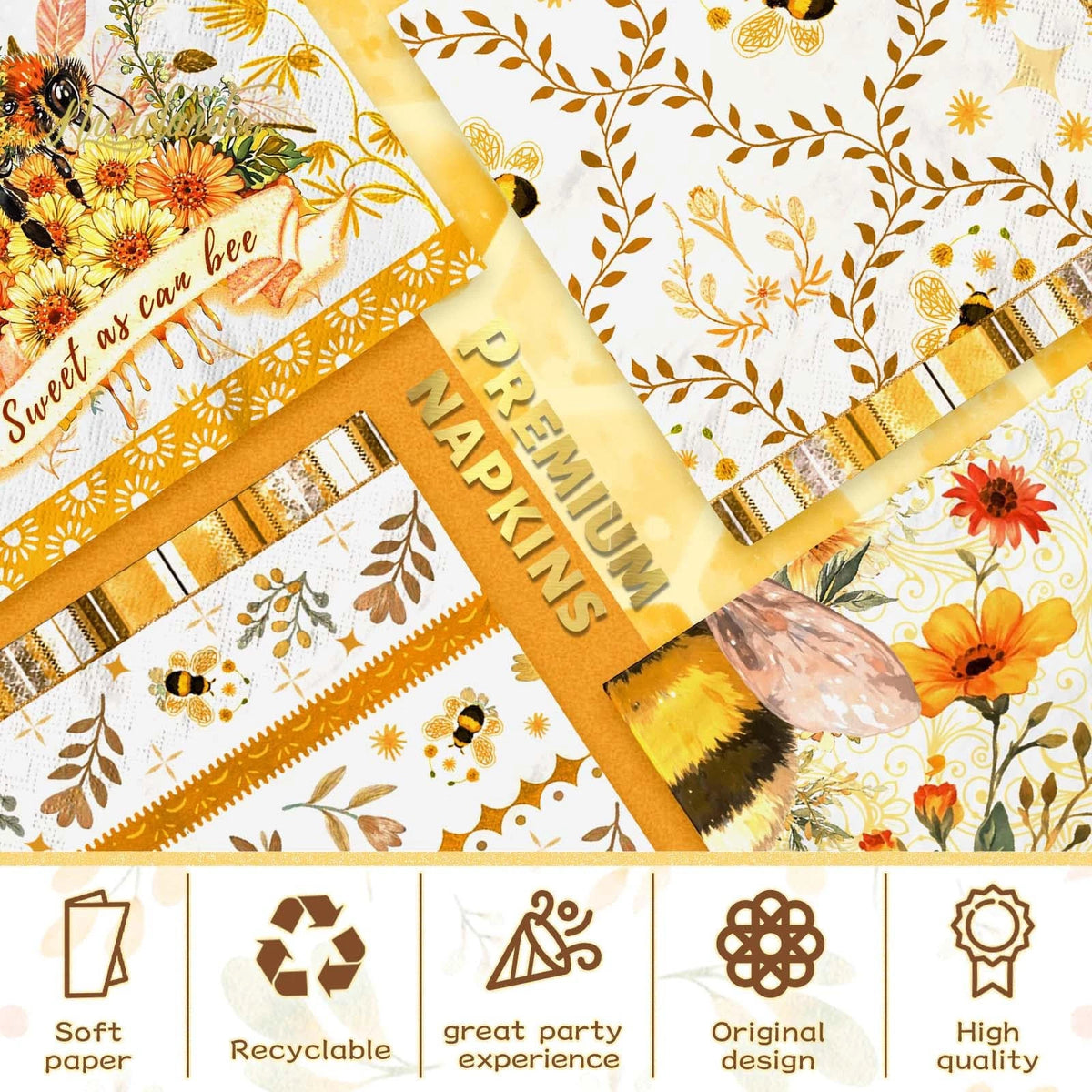 24PCS Disposable Cocktail Napkins for Bee Themed Party