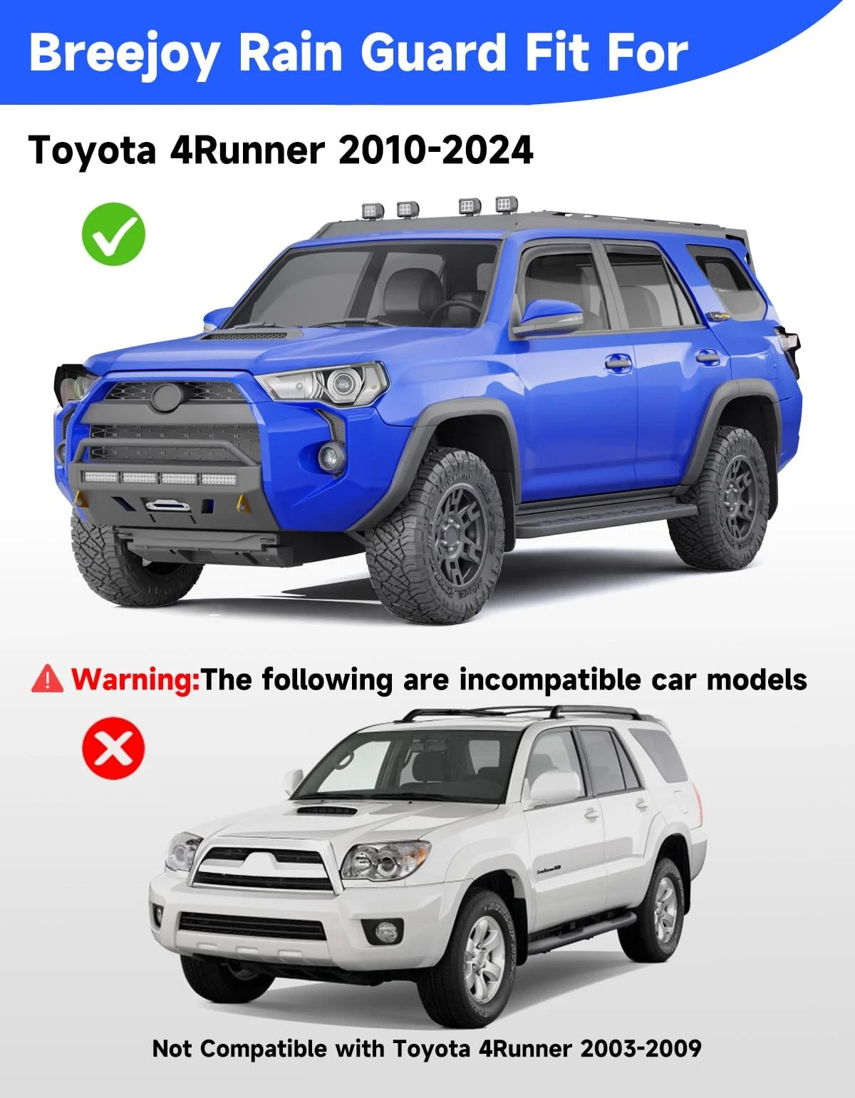 Set of 4 Window Rain Guards for Toyota 4Runner (2010–2024)