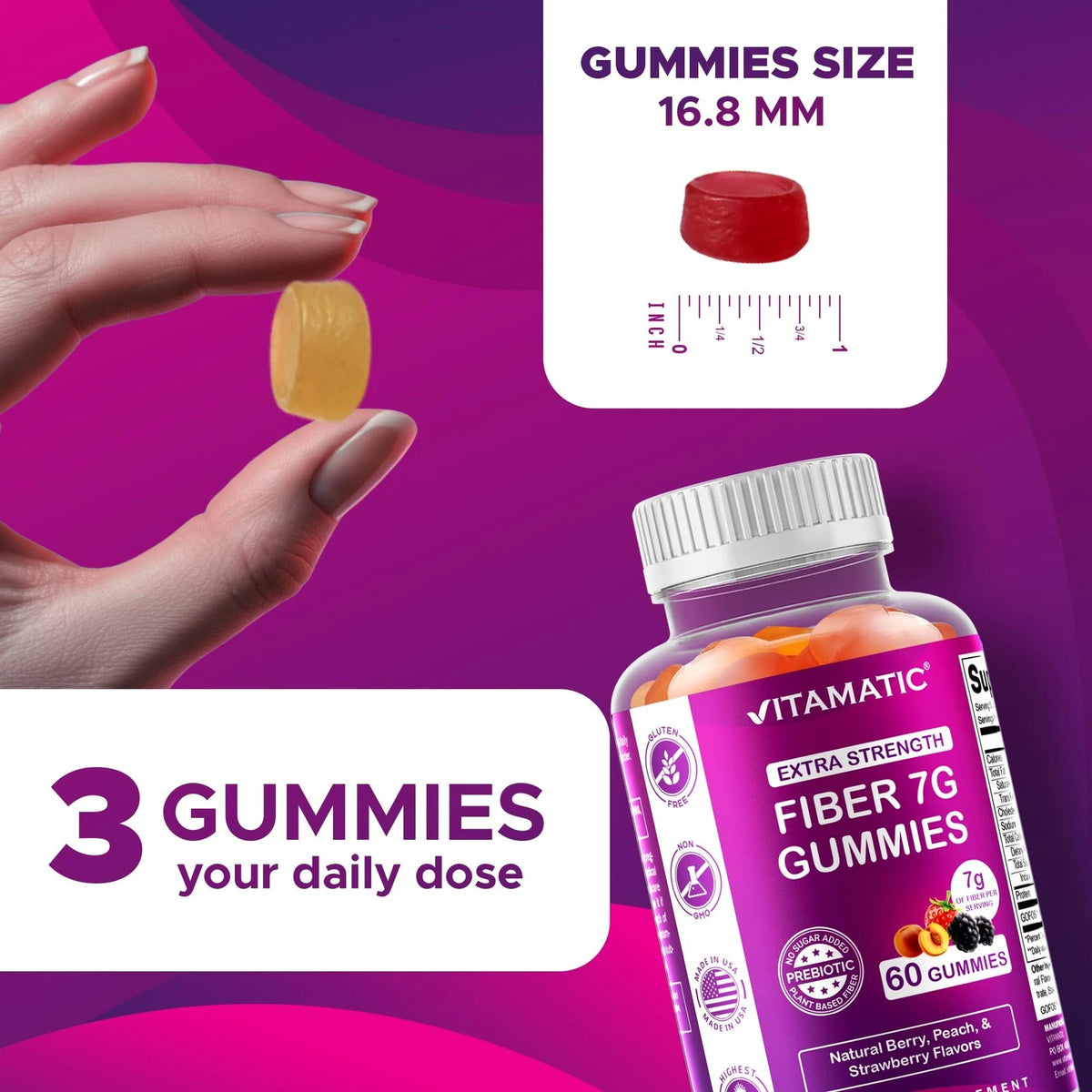 2X Vitamatic Prebiotic Fiber Gummies for Adults – 120 Count