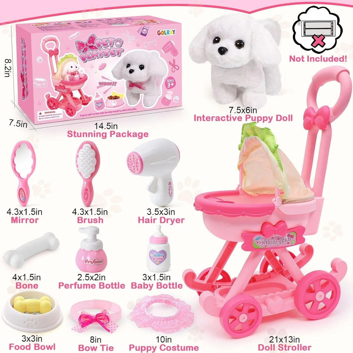Dog Toys for Kids Girls - Interactive Stuffed Plush (Stroller)