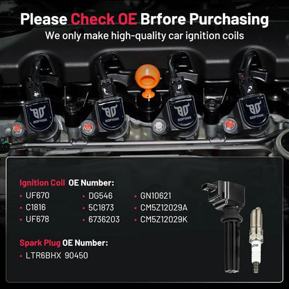 Set of 4 Ignition Coils & Iridium Spark Plugs for Ford Focus (2012–2018) UF670
