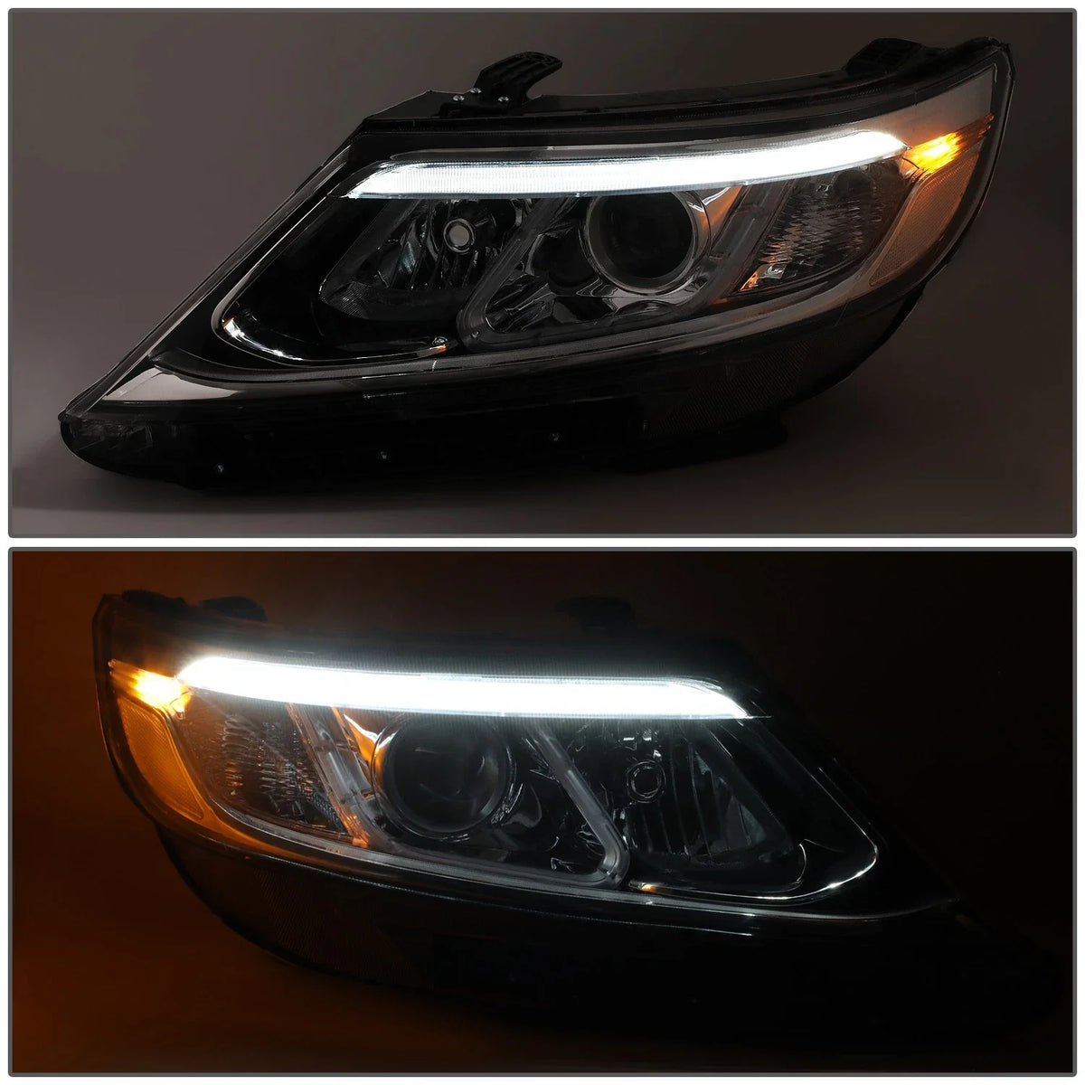 Pair LED DRL Bar Chrome Projector Headlights for Kia Sorento (2014–2015)