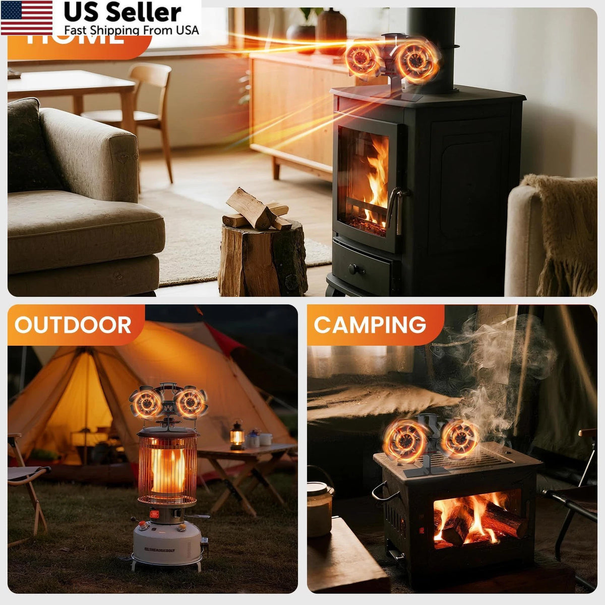 12-Blade Heat Powered Wood Stove Fan for Universal Use (Non Electric)