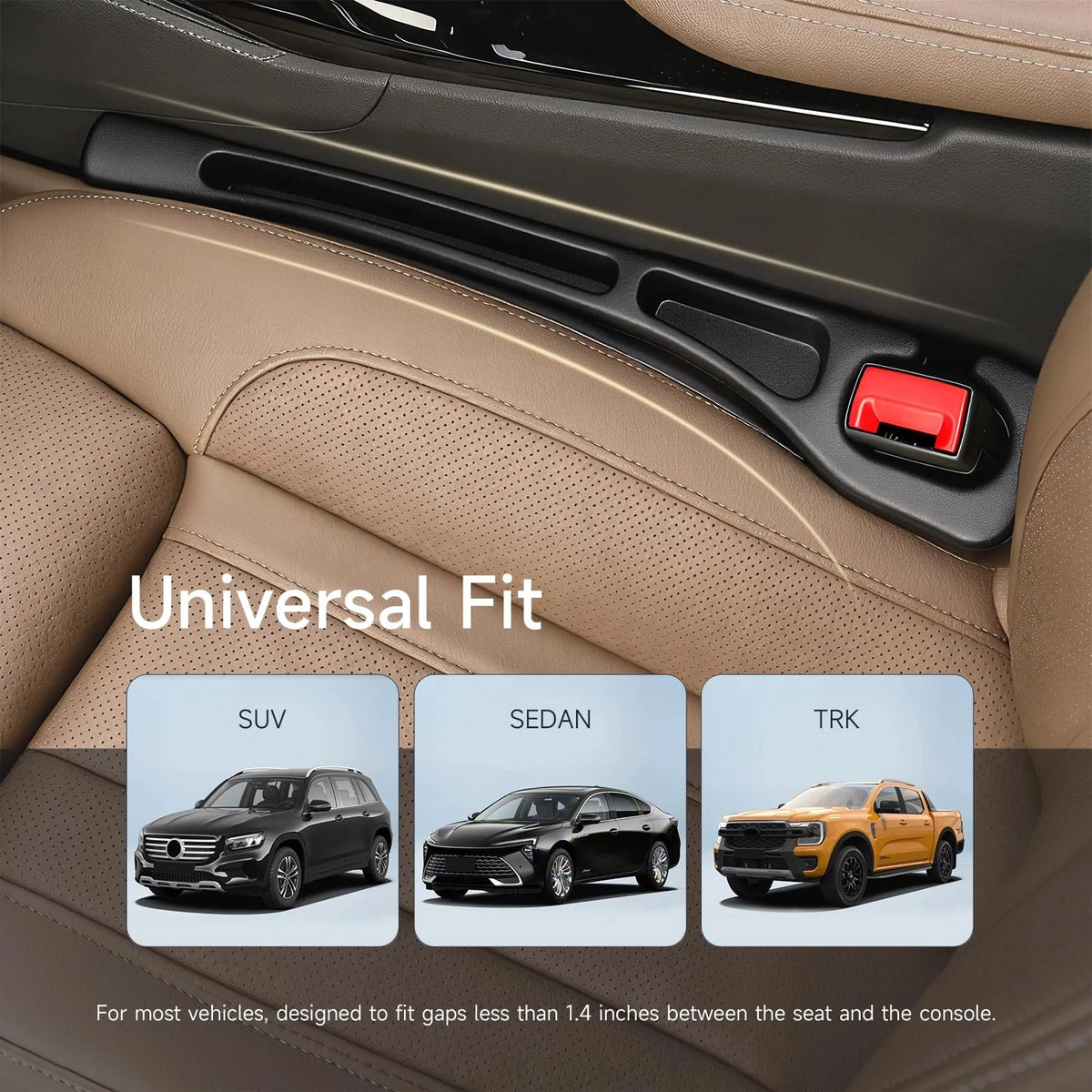 Car Seat Gap Filler Set of 2 for Universal Fit (3-in-1, Black)