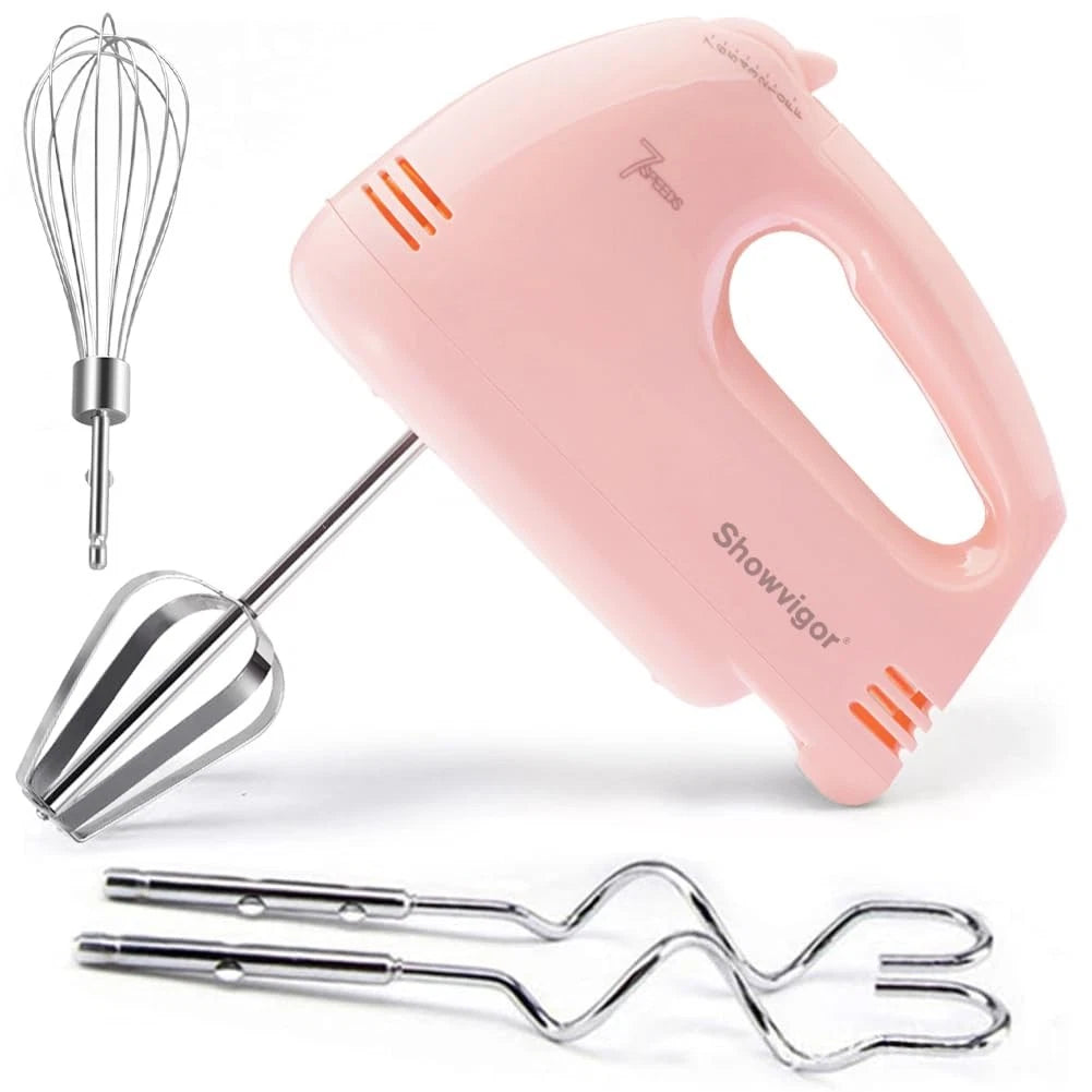 Electric Hand Mixer 7 Speed for Kitchen (Portable, Pink)