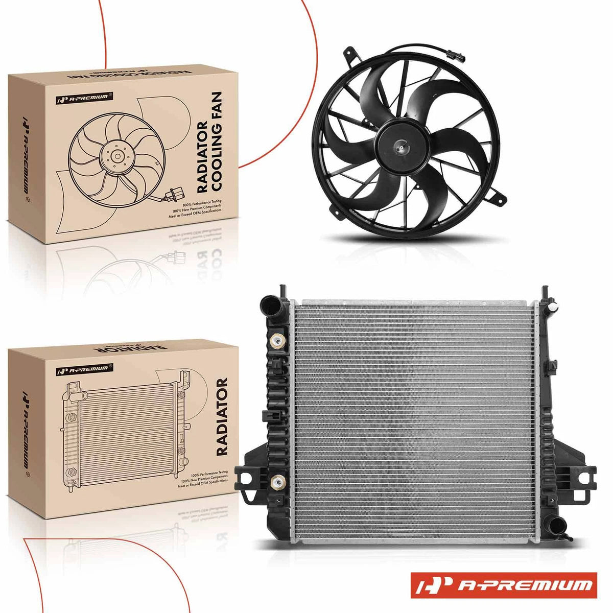Radiator & Cooling Fan Kit for Jeep Liberty (2002–2003) 8012481, 52079728AB, 52079729AB