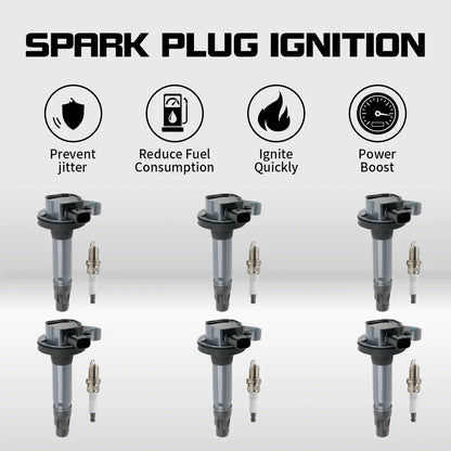 Set of 6 Ignition Coils & Spark Plugs for Ford Mustang Explorer Lincoln UF553