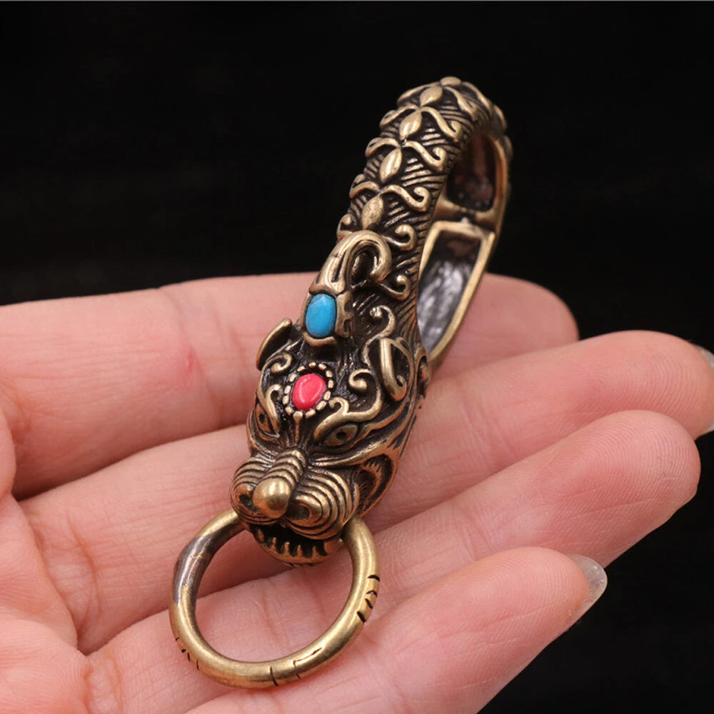 2X Solid Brass Dragon Keychains for Bag Wallet Snap Hook Clasps