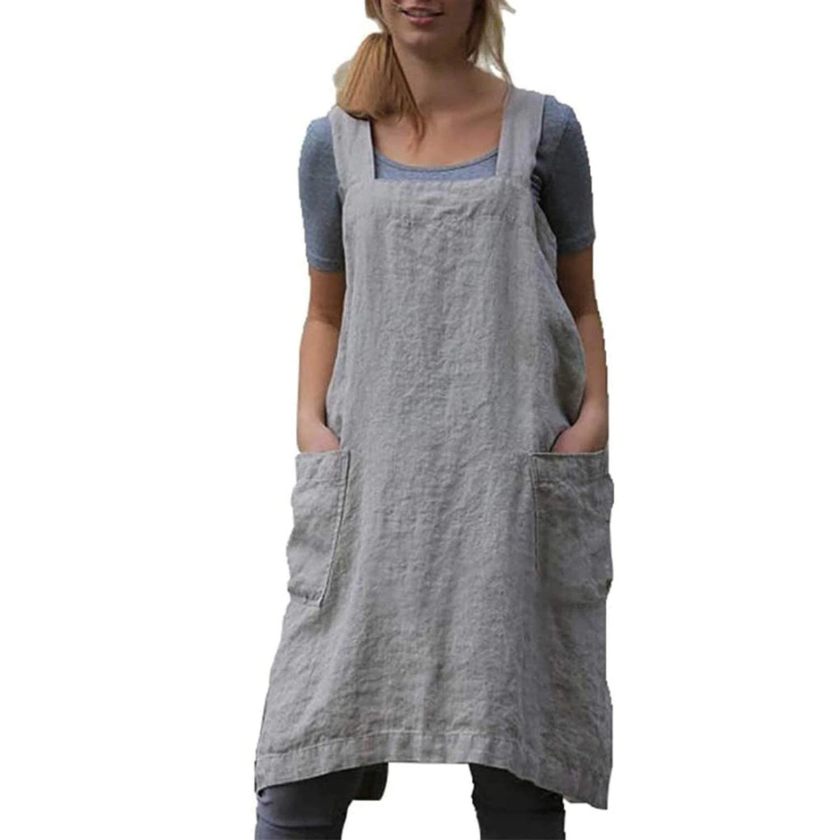 3X-Large Pinafore Apron for Women - Cross Back with Pockets, Grey