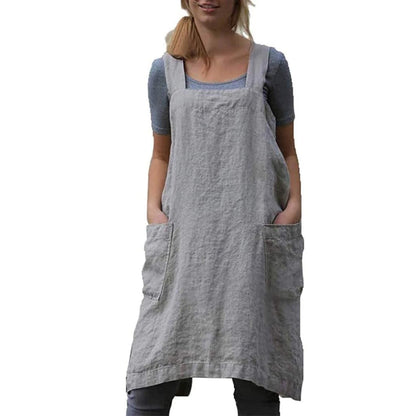 3X-Large Pinafore Apron for Women - Cross Back with Pockets, Grey