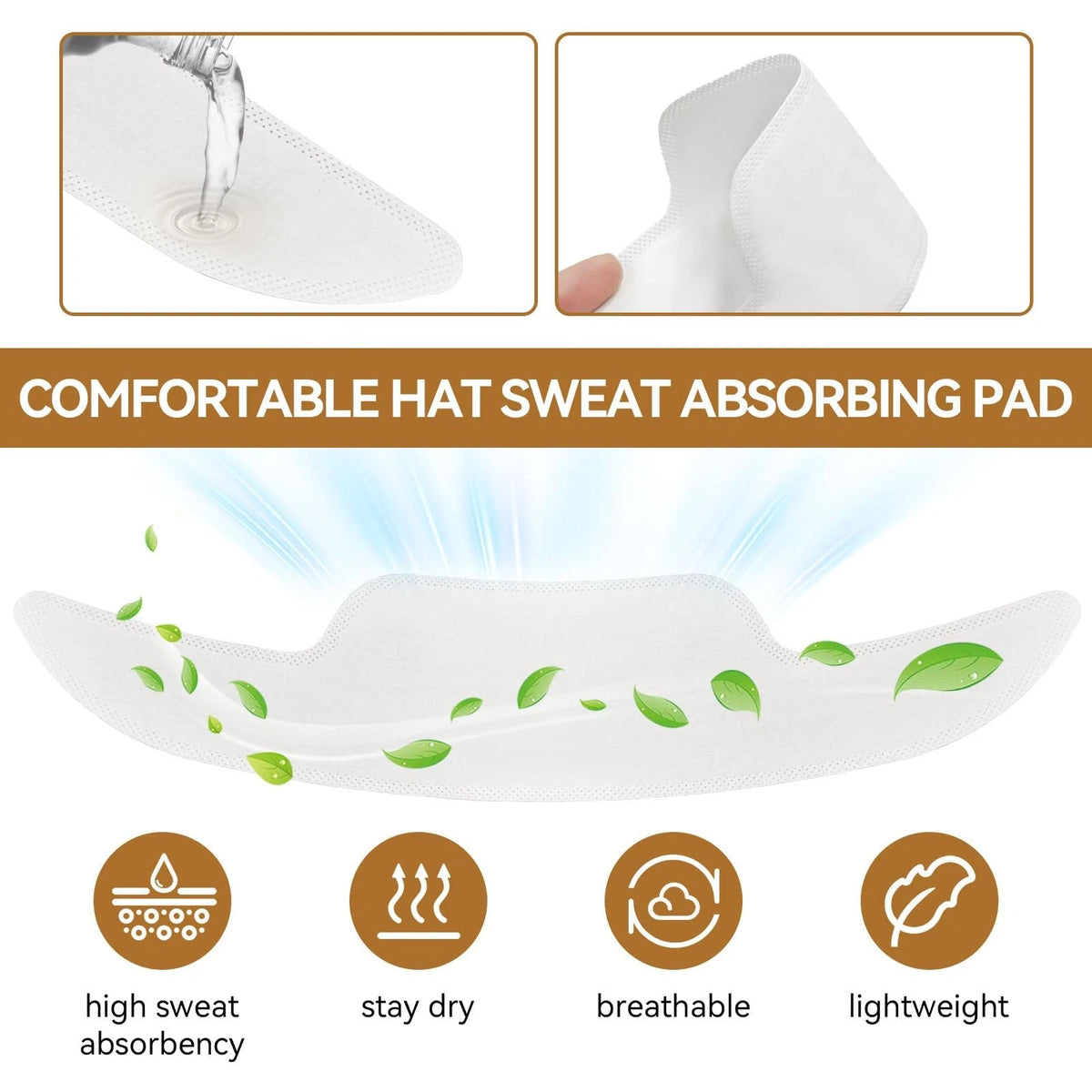 Set of 50 Disposable Hat Sweat Liner Shields 11.4 x 2.7" White
