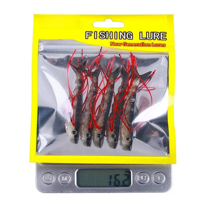 5pcs Soft Baits with T Tail Action for Bass and Barracuda (Lakes)