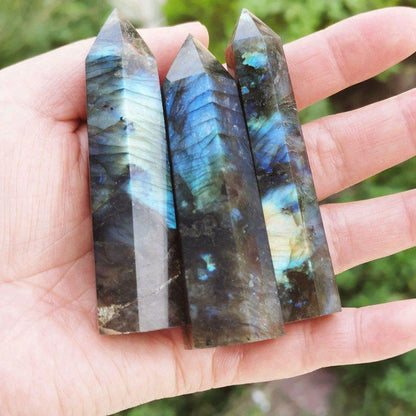 Natural Labradorite Quartz Crystal Obelisk for DIY Projects