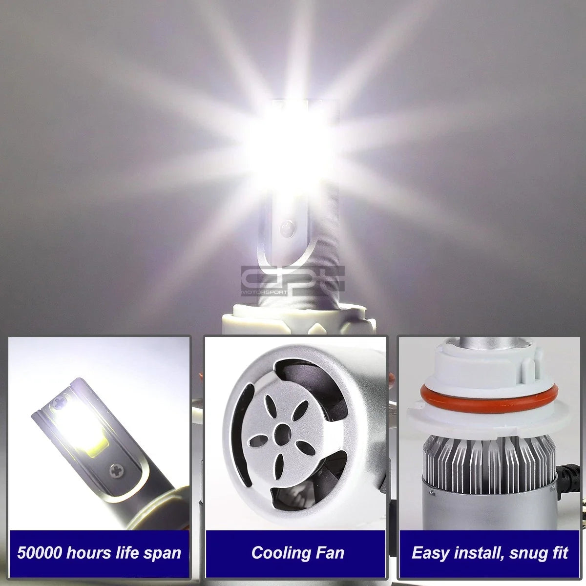 H13 6000K White LED Headlight Bulbs with Cooling Fan for