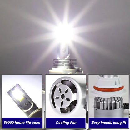 H13 6000K White LED Headlight Bulbs with Cooling Fan for