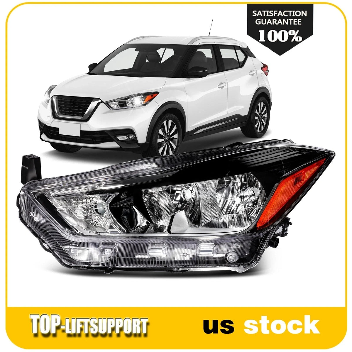 Left Driver Black Headlight Assembly for Nissan Kicks (2017–2020)